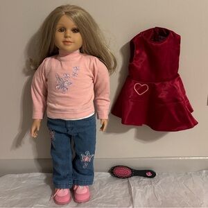 My Twinn Doll With Pink Outfit, Red Dress, And Brush